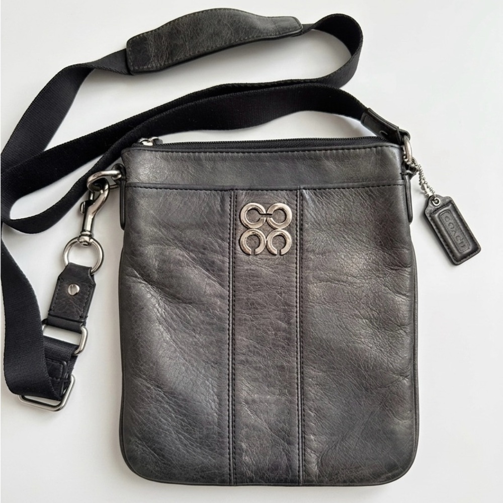 Coach Double C logo Leather Crossbody Bag - Black Metallic